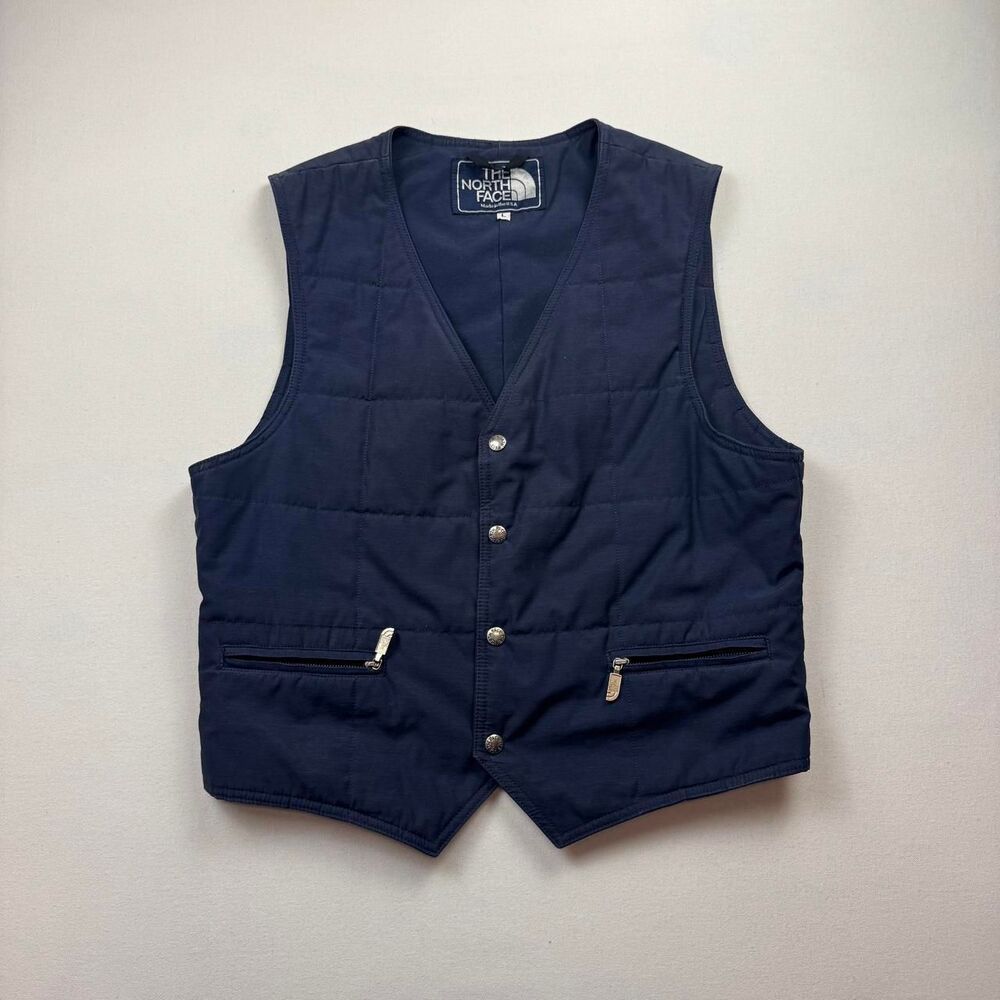 Vintage 80s The North Face Vest Jacket Men Large Blue Quilted Talon Button Up